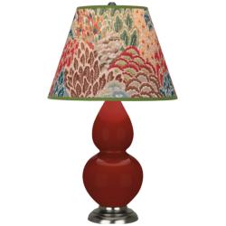 Small Double Gourd 22.75"H Oxblood Silver Lamp w/ Fall Floral Shade