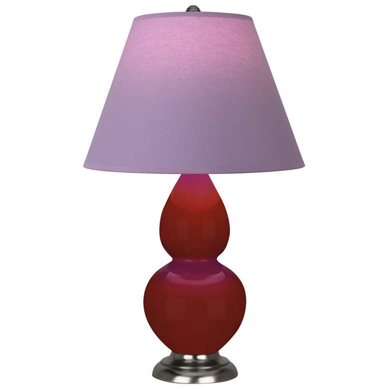 Image 1 Small Double Gourd 22.75"H Oxblood Silver Lamp w/ Lavender Shade