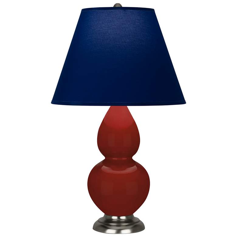 Image 1 Small Double Gourd 22.75"H Oxblood Silver Lamp w/ Navy w/ Gray Lining Shade