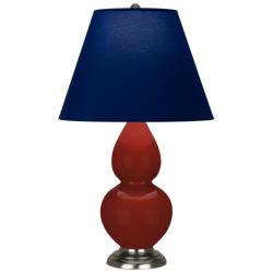 Small Double Gourd 22.75"H Oxblood Silver Lamp w/ Navy w/ Gray Lining Shade