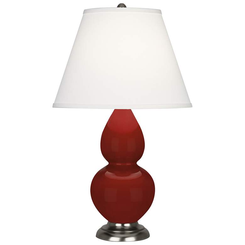 Image 1 Small Double Gourd 22.75"H Oxblood Silver Lamp w/ Pearl Dupioni Shade