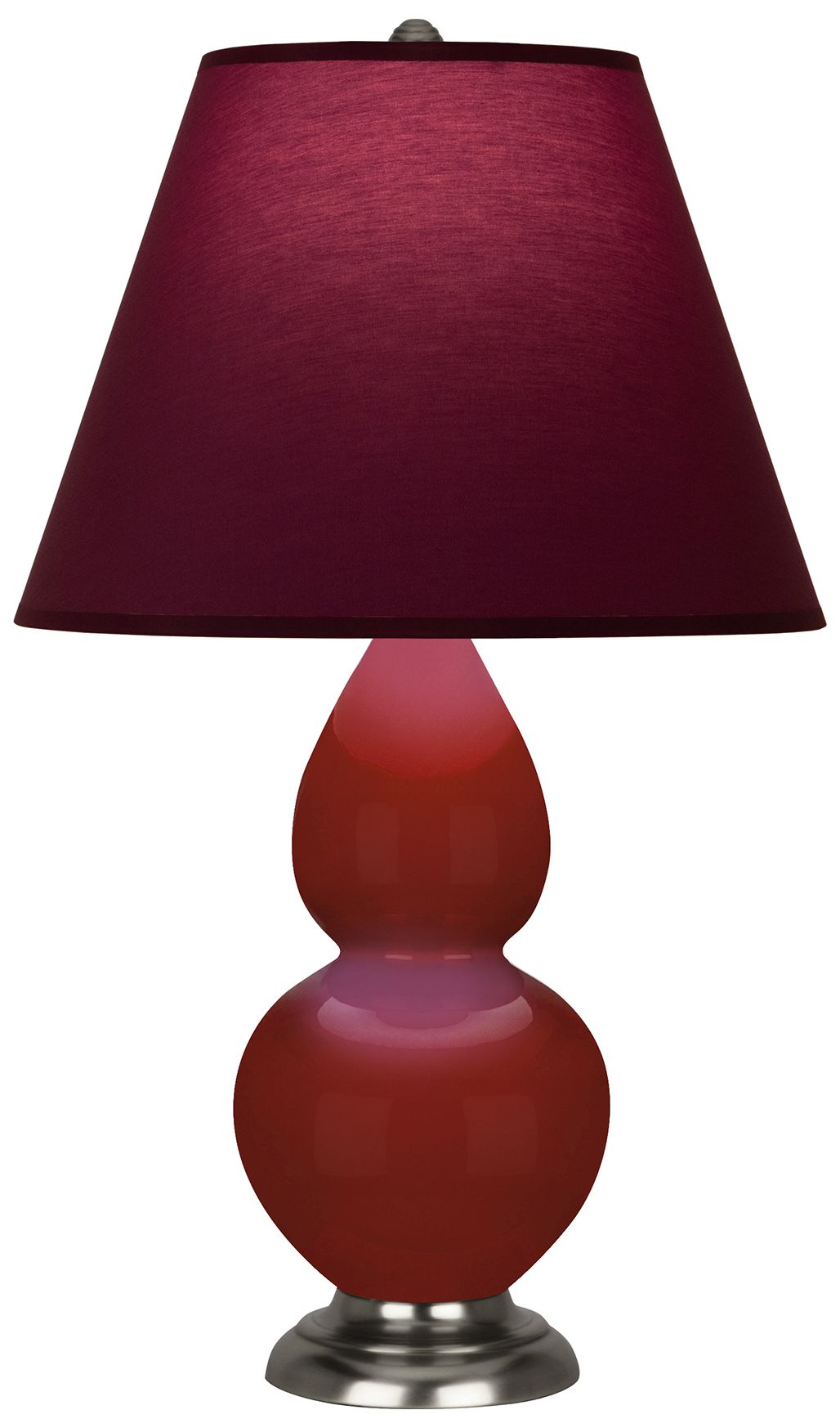 Small Double Gourd 22.75"H Oxblood Silver Lamp w/ Plum Shade Made to Order