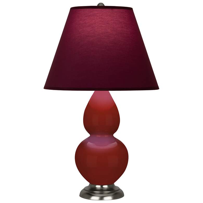 Image 1 Small Double Gourd 22.75"H Oxblood Silver Lamp w/ Plum Shade