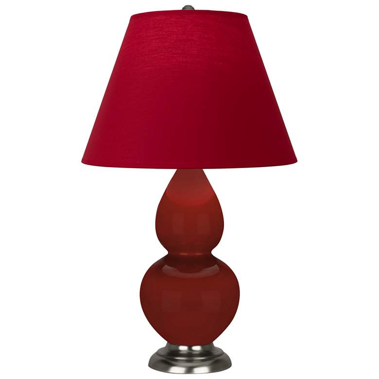 Image 1 Small Double Gourd 22.75"H Oxblood Silver Lamp w/ Red Black Shade