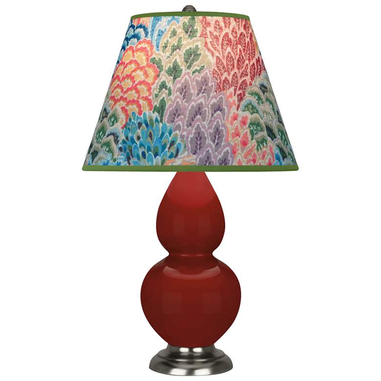 Image 1 Small Double Gourd 22.75"H Oxblood Silver Lamp w/ Spring Floral Shade
