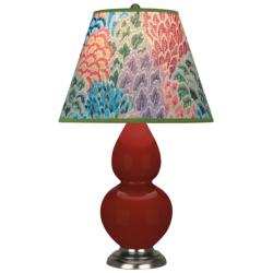 Small Double Gourd 22.75"H Oxblood Silver Lamp w/ Spring Floral Shade