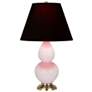 1_Small Double Gourd 22.75"H Rose Water Antique Brass Lamp w/ Black Red Shade