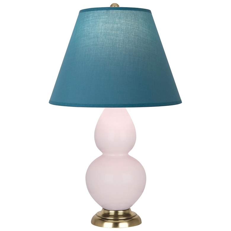 Image 1 Small Double Gourd 22.75"H Rose Water Brass Lamp w/ Bright Blue Shade