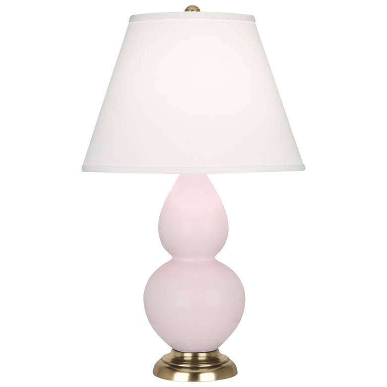 Image 1 Small Double Gourd 22.75"H Rose Water Brass Lamp w/ Pearl Dupioni Shade