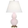1_Small Double Gourd 22.75"H Rose Water Brass Lamp w/ Pearl Dupioni Shade