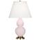 Small Double Gourd 22.75"H Rose Water Brass Lamp w/ Pearl Dupioni Shade