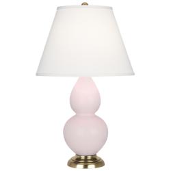 Small Double Gourd 22.75"H Rose Water Brass Lamp w/ Pearl Dupioni Shade