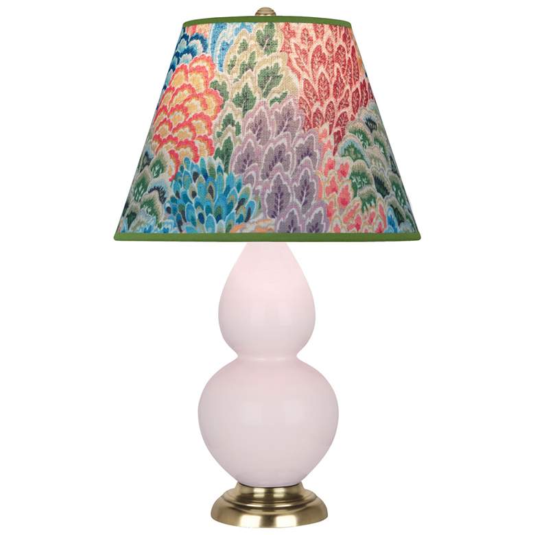 Image 1 Small Double Gourd 22.75"H Rose Water Brass Lamp w/ Spring Floral Shade