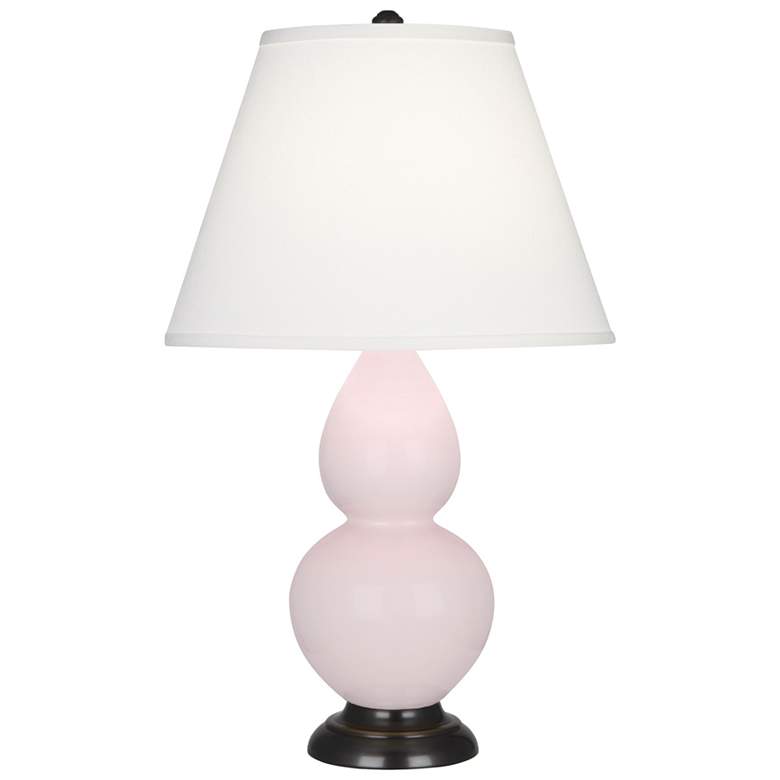Image 1 Small Double Gourd 22.75"H Rose Water Bronze Lamp w/ Pearl Dupioni Shade