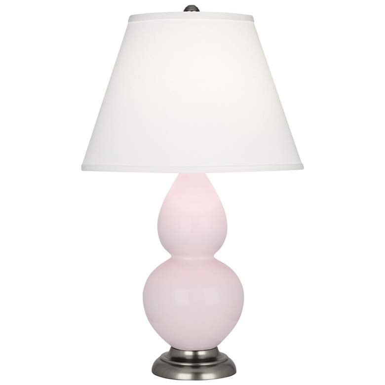 Image 1 Small Double Gourd 22.75"H Rose Water Silver Lamp w/ Pearl Dupioni Shade