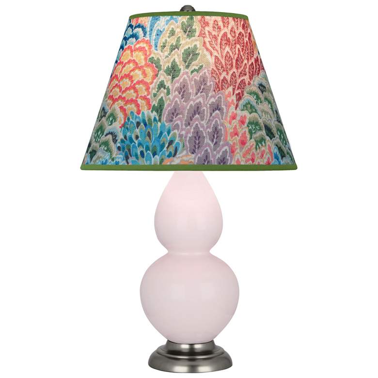 Image 1 Small Double Gourd 22.75"H Rose Water Silver Lamp w/ Spring Floral Shade
