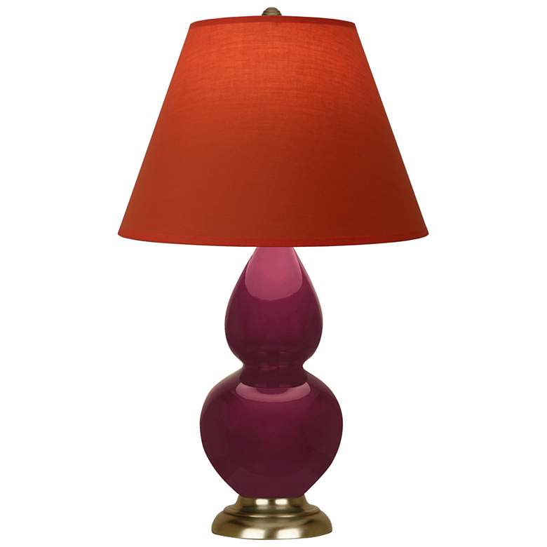 Image 1 Small Double Gourd 22.75"H Sugar Plum Antique Brass Lamp w/ Tangerine Shade