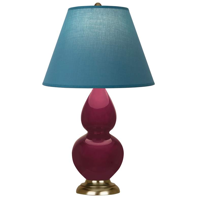 Image 1 Small Double Gourd 22.75"H Sugar Plum Brass Lamp w/ Bright Blue Shade