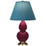 1_Small Double Gourd 22.75"H Sugar Plum Brass Lamp w/ Bright Blue Shade