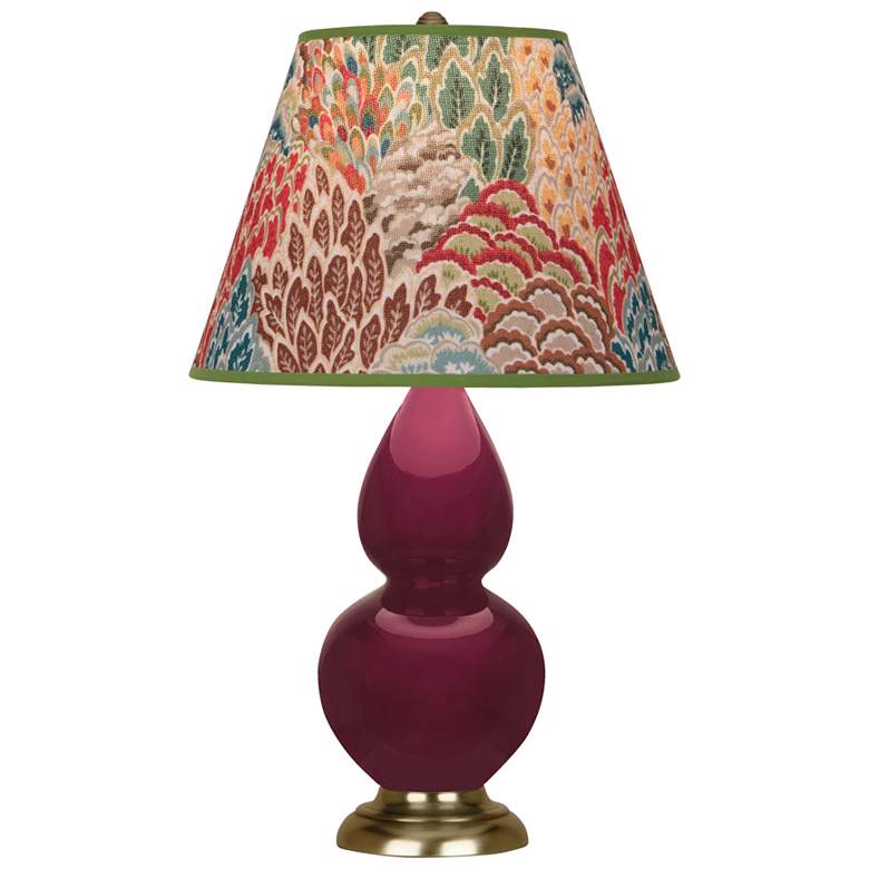 Image 1 Small Double Gourd 22.75"H Sugar Plum Brass Lamp w/ Fall Floral Shade