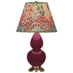 Small Double Gourd 22.75"H Sugar Plum Brass Lamp w/ Fall Floral Shade