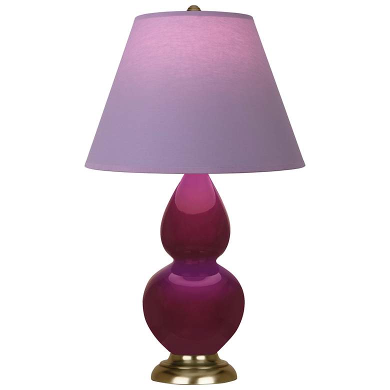 Image 1 Small Double Gourd 22.75"H Sugar Plum Brass Lamp w/ Lavender Shade
