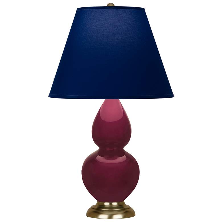 Image 1 Small Double Gourd 22.75"H Sugar Plum Brass Lamp w/ Navy Shade