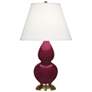 1_Small Double Gourd 22.75"H Sugar Plum Brass Lamp w/ Pearl Dupioni Shade
