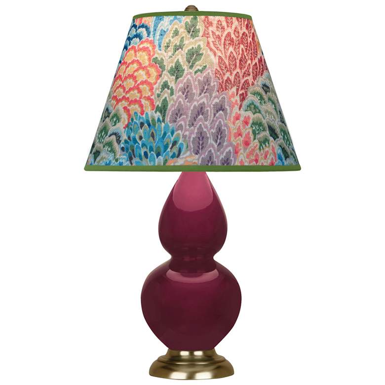 Image 1 Small Double Gourd 22.75"H Sugar Plum Brass Lamp w/ Spring Floral Shade