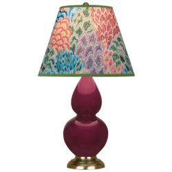 Small Double Gourd 22.75"H Sugar Plum Brass Lamp w/ Spring Floral Shade