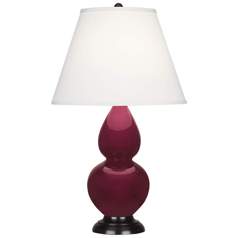 Image 1 Small Double Gourd 22.75"H Sugar Plum Bronze Lamp w/ Pearl Dupioni Shade
