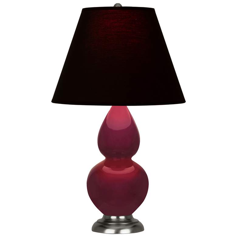 Image 1 Small Double Gourd 22.75"H Sugar Plum Silver Lamp w/ Black Red Shade