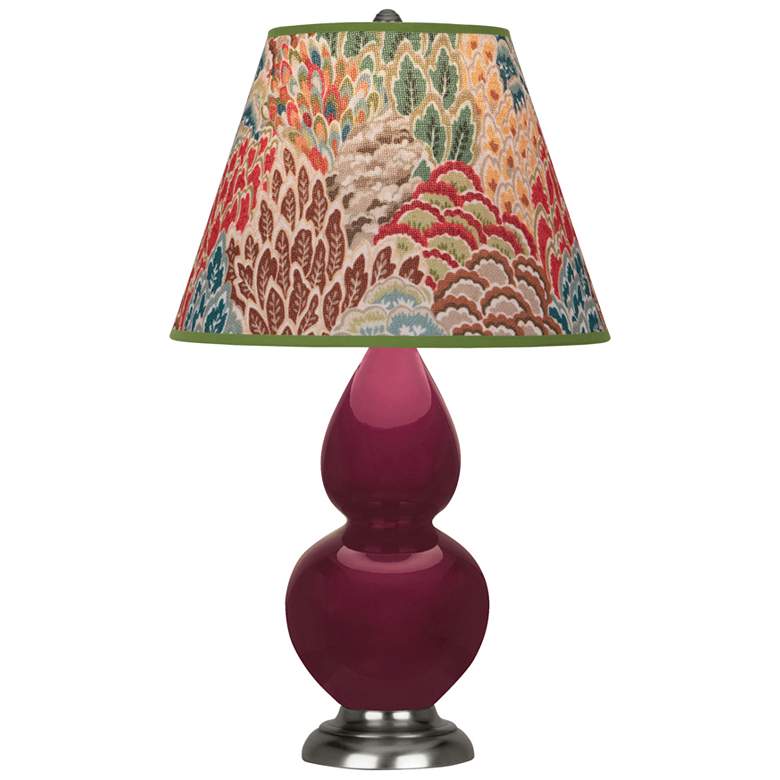 Image 1 Small Double Gourd 22.75"H Sugar Plum Silver Lamp w/ Fall Floral Shade