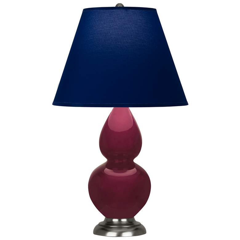 Image 1 Small Double Gourd 22.75"H Sugar Plum Silver Lamp w/ Navy Shade