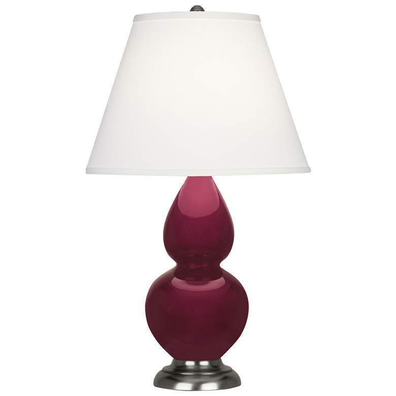 Image 1 Small Double Gourd 22.75"H Sugar Plum Silver Lamp w/ Pearl Dupioni Shade