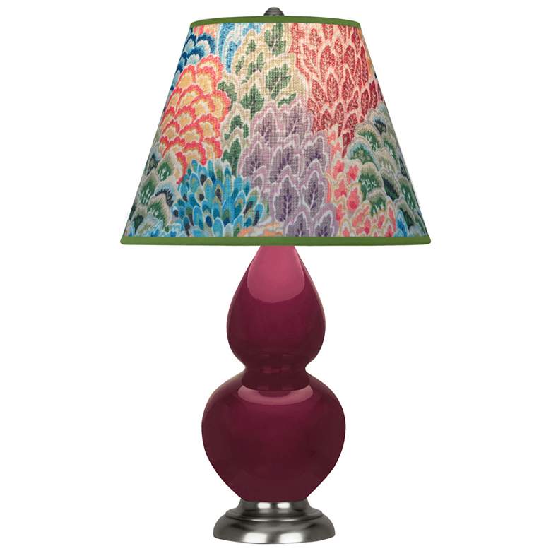 Image 1 Small Double Gourd 22.75"H Sugar Plum Silver Lamp w/ Spring Floral Shade