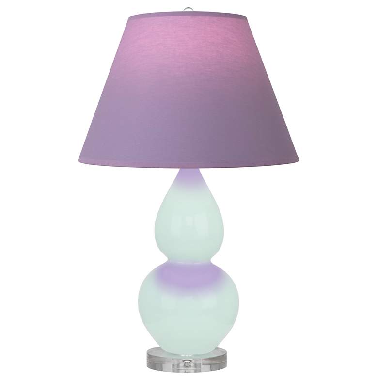 Image 1 Small Double Gourd 22"H Mint Glazed Lucite Lamp w/ Lavender Shade