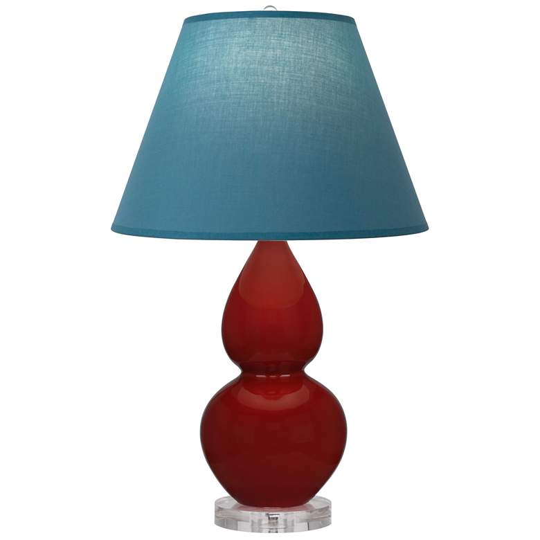 Image 1 Small Double Gourd 22"H Oxblood Lucite Lamp w/ Bright Blue Shade