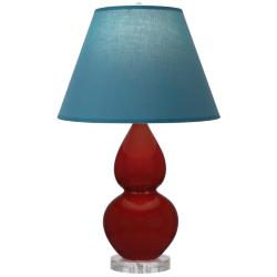 Small Double Gourd 22"H Oxblood Lucite Lamp w/ Bright Blue Shade