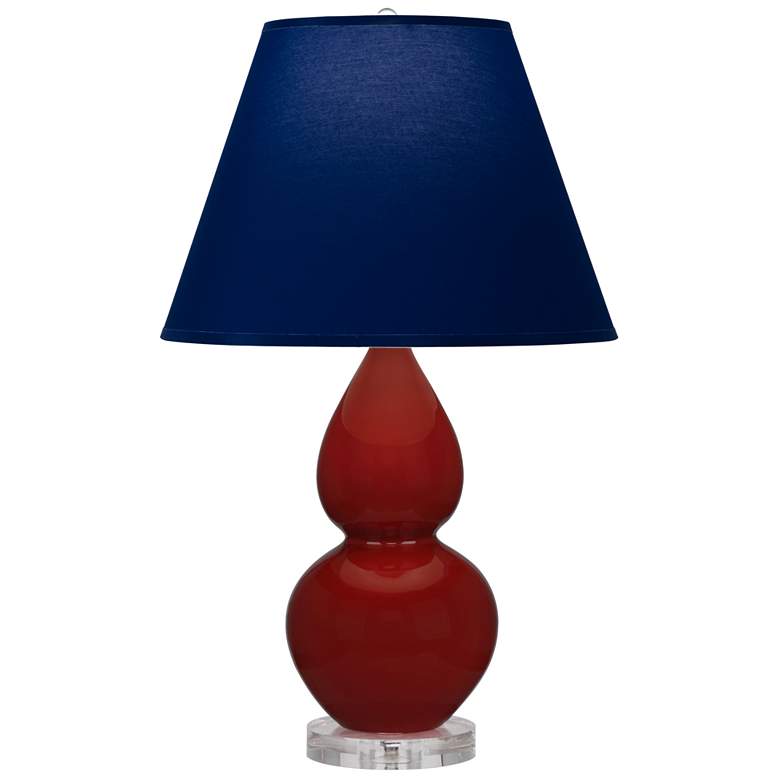 Image 1 Small Double Gourd 22"H Oxblood Lucite Lamp w/ Navy w/ Gray Lining Shade
