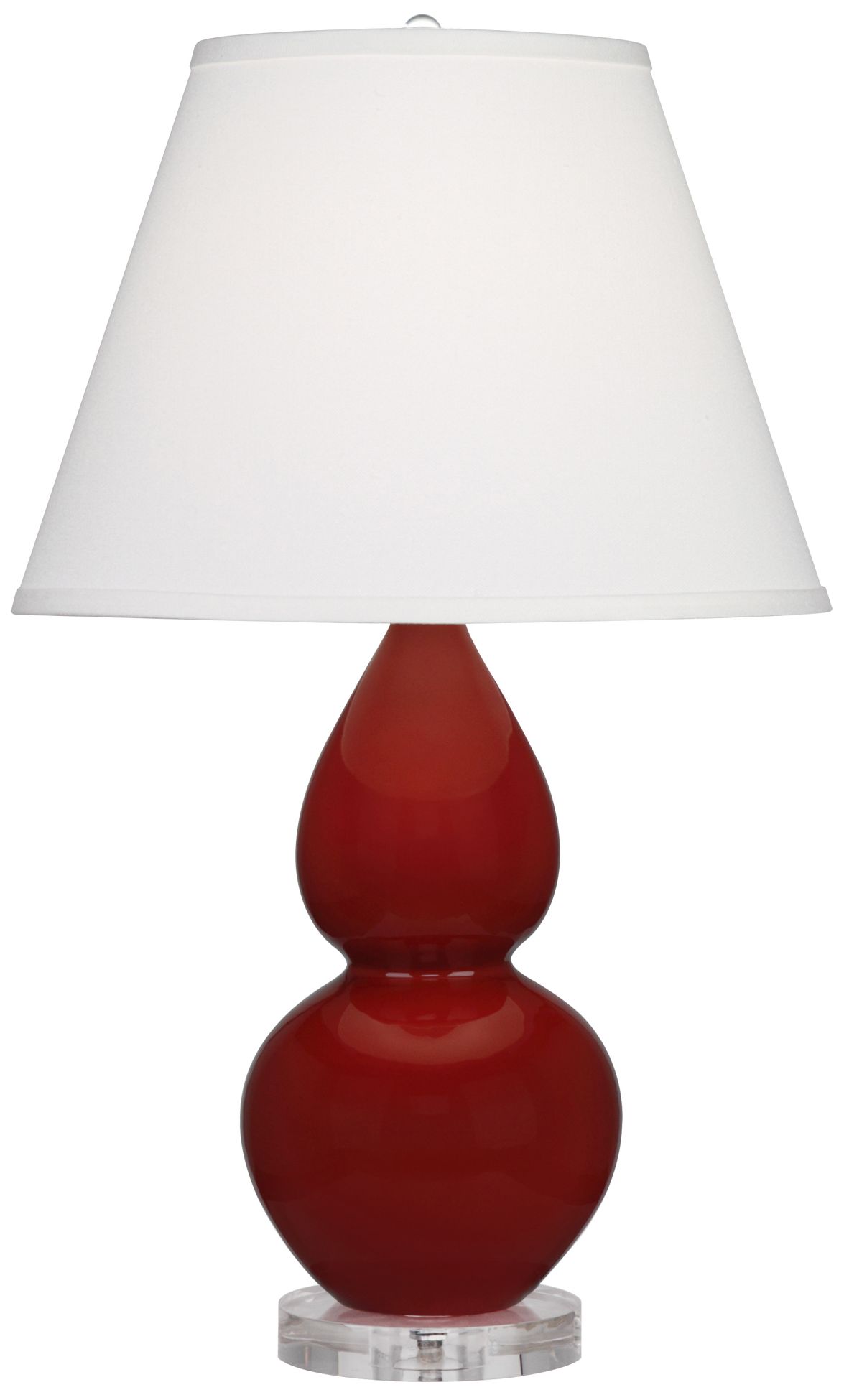 Small Double Gourd 22"H Oxblood Lucite Lamp w/ Pearl Dupioni Made to Order