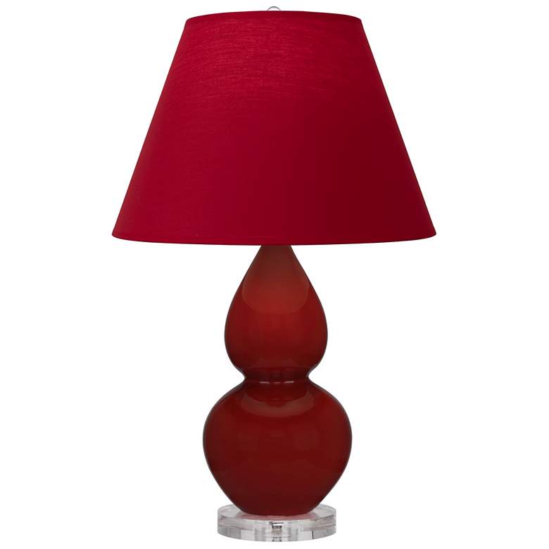 Image 1 Small Double Gourd 22"H Oxblood Lucite Lamp w/ Red Black Shade