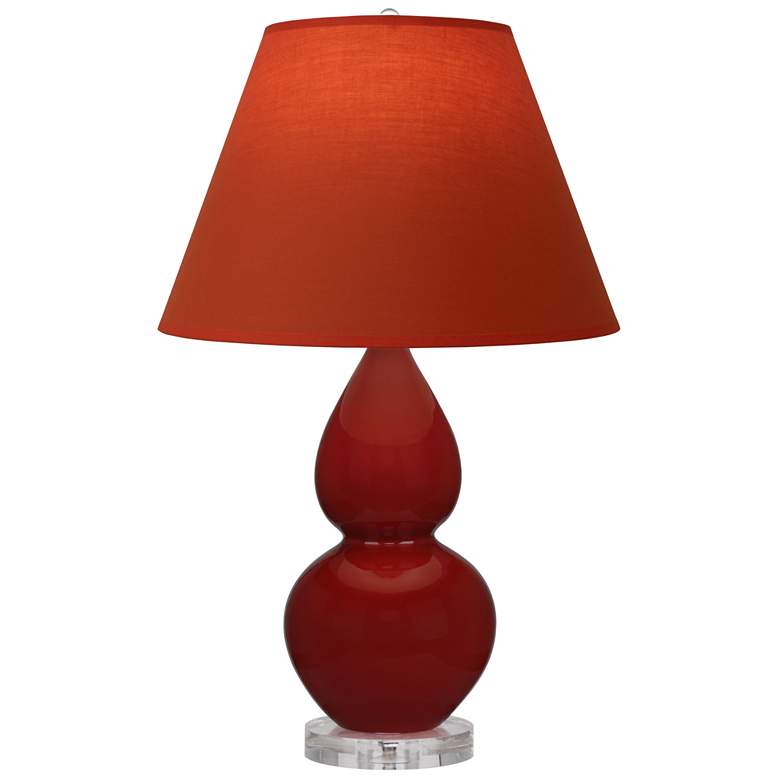 Image 1 Small Double Gourd 22"H Oxblood Lucite Lamp w/ Tangerine Shade