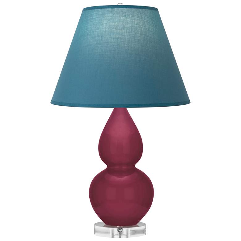 Image 1 Small Double Gourd 22"H Sugar Plum Lucite Lamp w/ Bright Blue Shade
