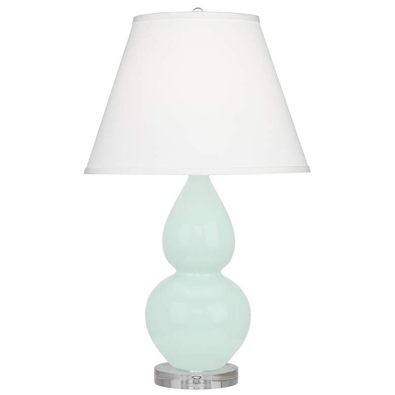 Image 1 Small Double Gourd 22" High Mint Glazed Lucite Lamp w/ Pearl Dupioni Shade