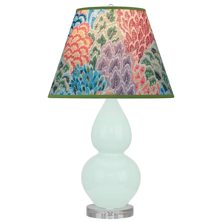 Image 1 Small Double Gourd 22" High Mint Glazed Lucite Lamp w/ Spring Floral Shade