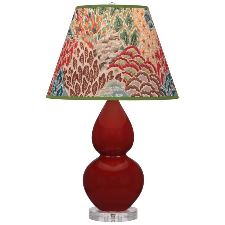 Image 1 Small Double Gourd 22" High Oxblood Lucite Lamp w/ Fall Floral Shade