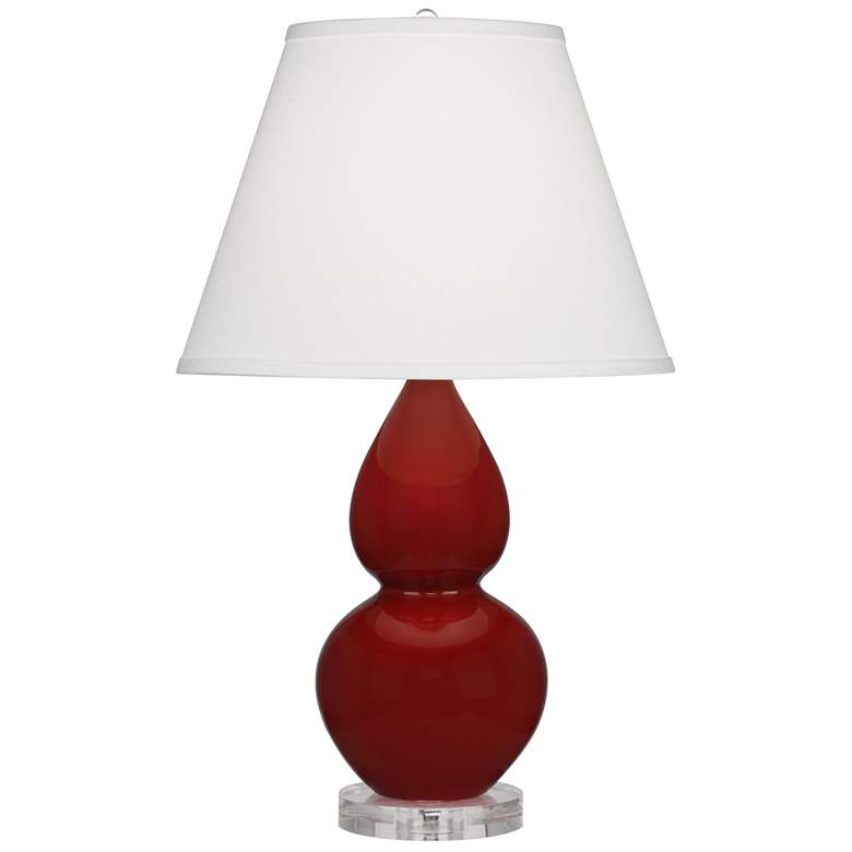 Image 1 Small Double Gourd 22" High Oxblood Lucite Lamp w/ Pearl Dupioni Shade