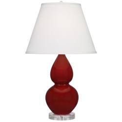 Small Double Gourd 22" High Oxblood Lucite Lamp w/ Pearl Dupioni Shade