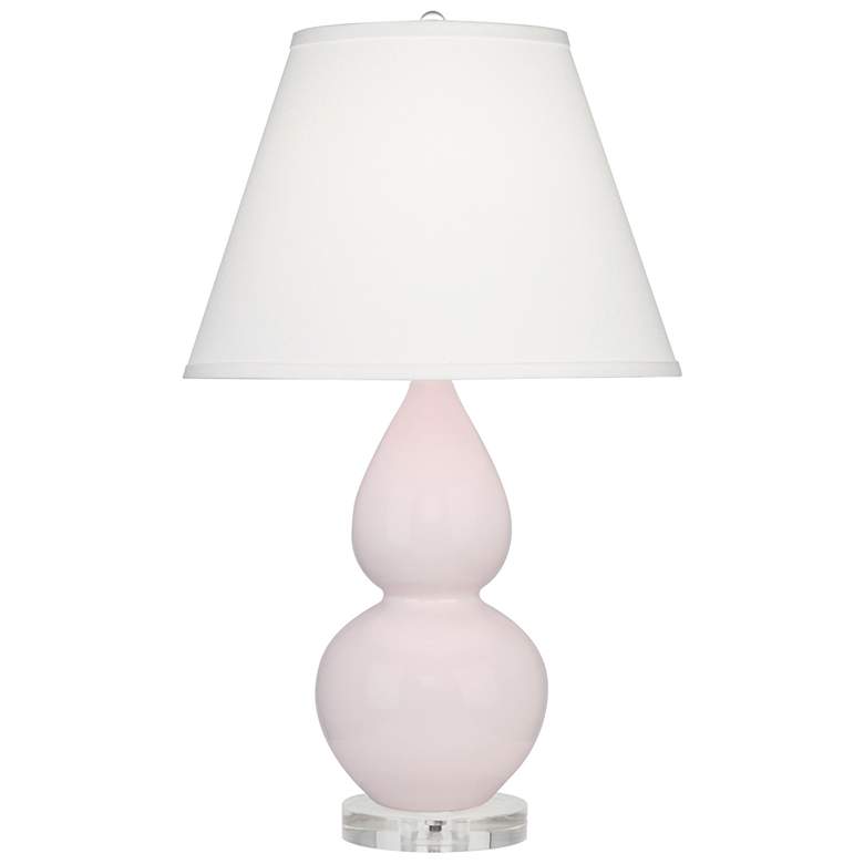 Image 1 Small Double Gourd 22" High Rose Water Finish Lamp with Pearl Dupioni Shade